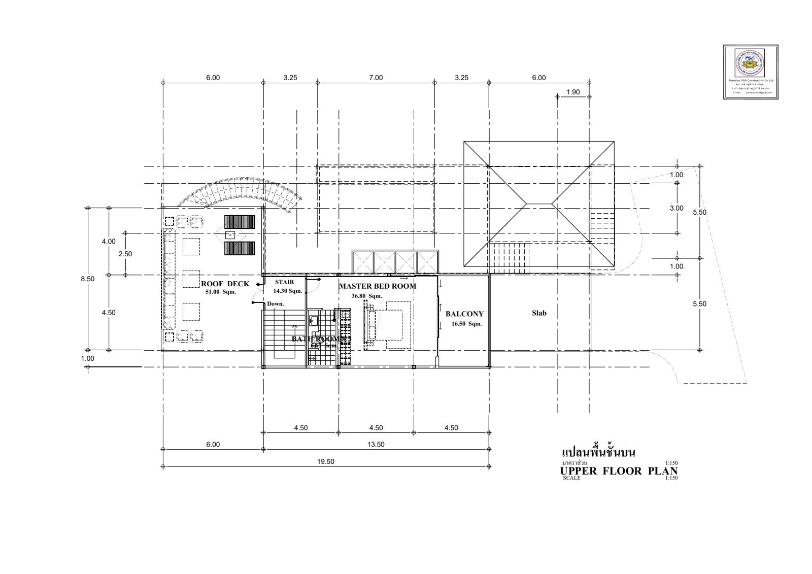 Plot 6 upper floor plan — master bedroom, balcony, roof deck